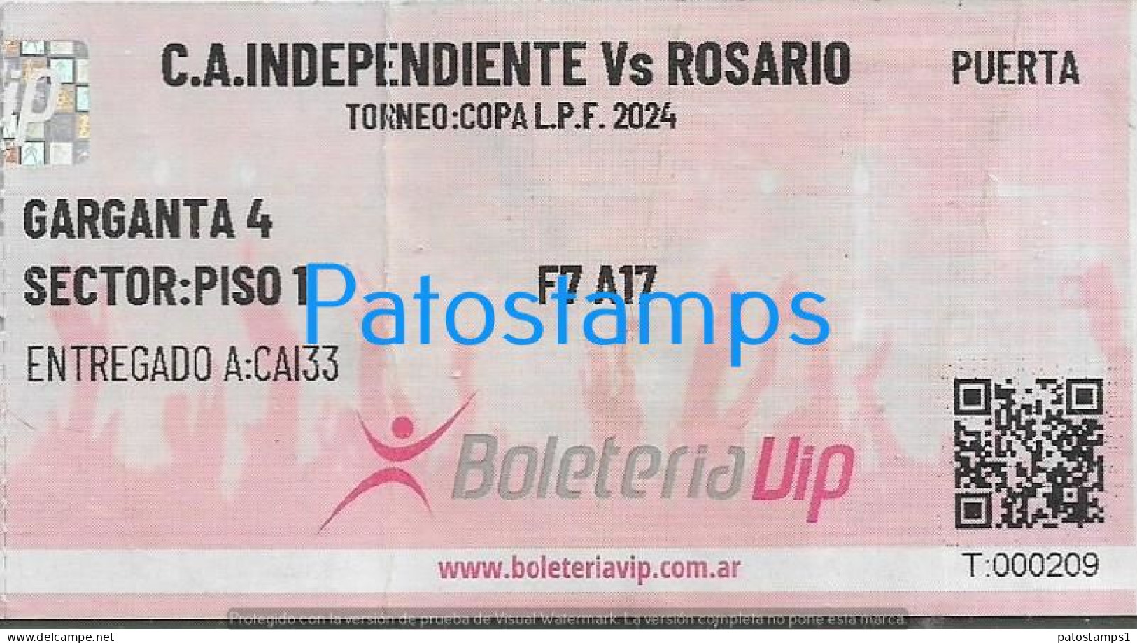 228069 ARGENTINA SPORTS SOCCER FUTBOL INDEPENDIENTE VS ROSARIO COPA L.P.F 2024 ENTRADA TICKET NO POSTAL POSTCARD - Toegangskaarten