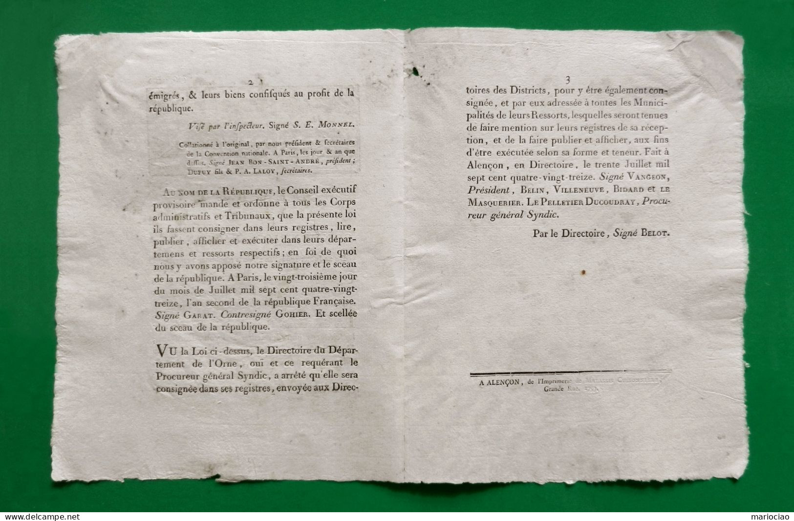 D-FR Révolution 1793 EMIGRES Citoyens Non Domiciliés à Lyon, Bordeaux, Marseille Et Caen... - Documents Historiques