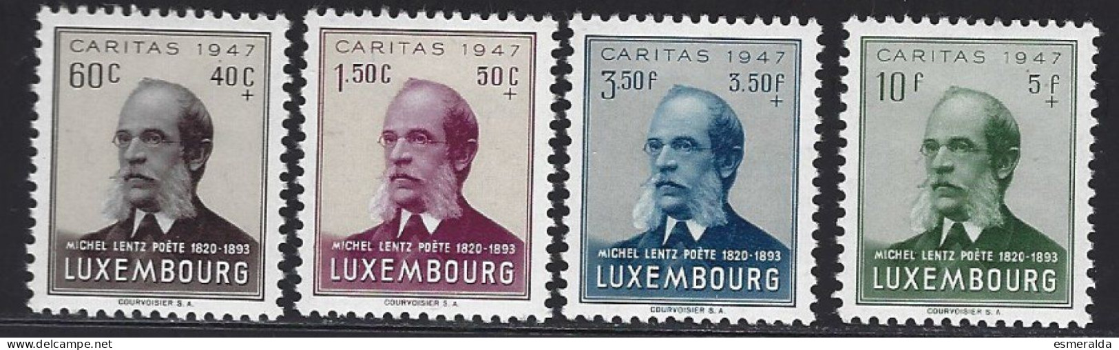 Luxembourg Yv 402/05,Caritas 1947,Michel Lentz,poète  **/mnh - Nuevos