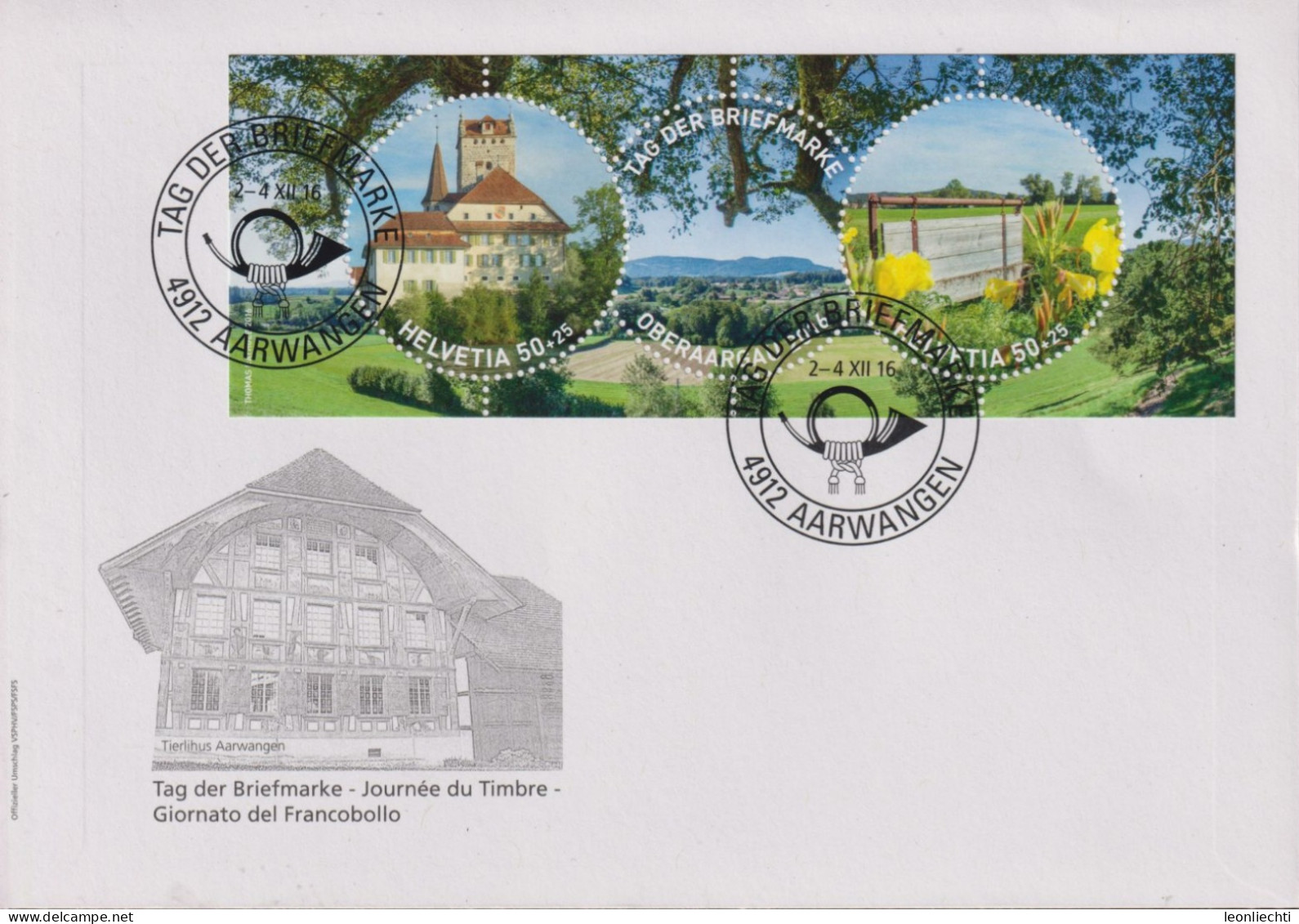 2016 Schweiz, Tag Der Briefmarke, Zum:CH W110 Mi:CH Bl. 63,Oberaargau, 4912 Aarwangen - Covers & Documents