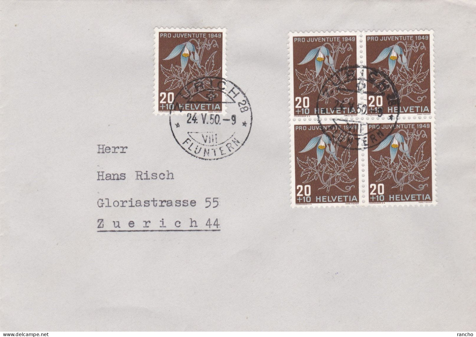 4xLETTRES PRO/J.1949. SERIE + BLOCS DE 4 OBLITERES C/.S.B.K. Nr:J129/32. Y&TELLIER Nr:493/96. MICHEL Nr:541/44. - Storia Postale