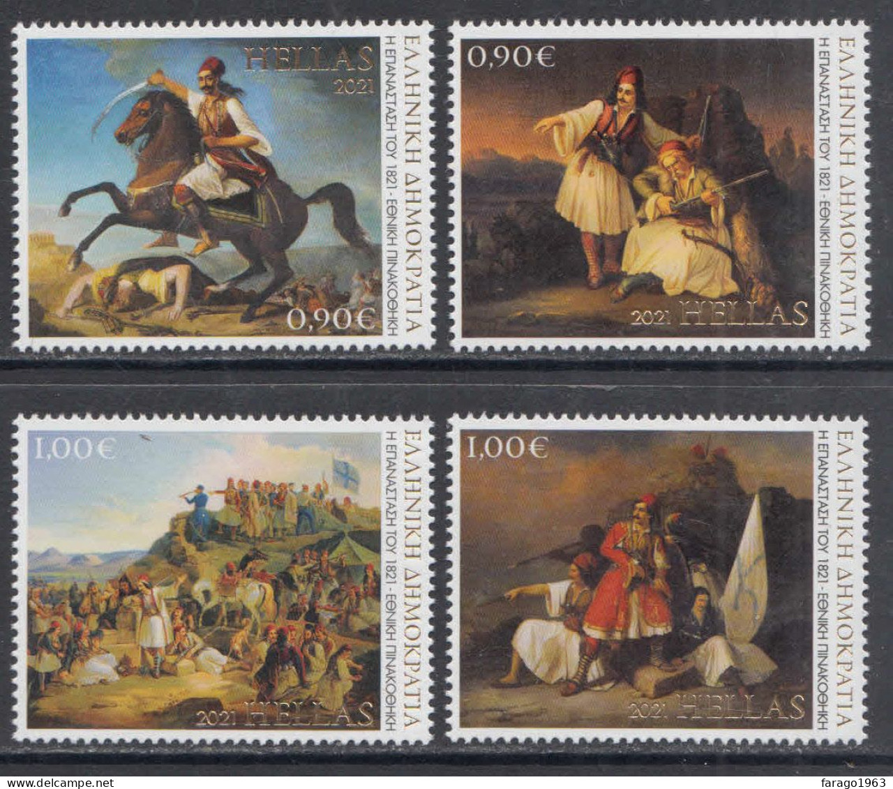 2021 Greece Greek Revolution 1821 Paintings Art In National Gallery GOLD Complete Set Of 4 MNH @ BELOW FACE VALUE - Nuovi