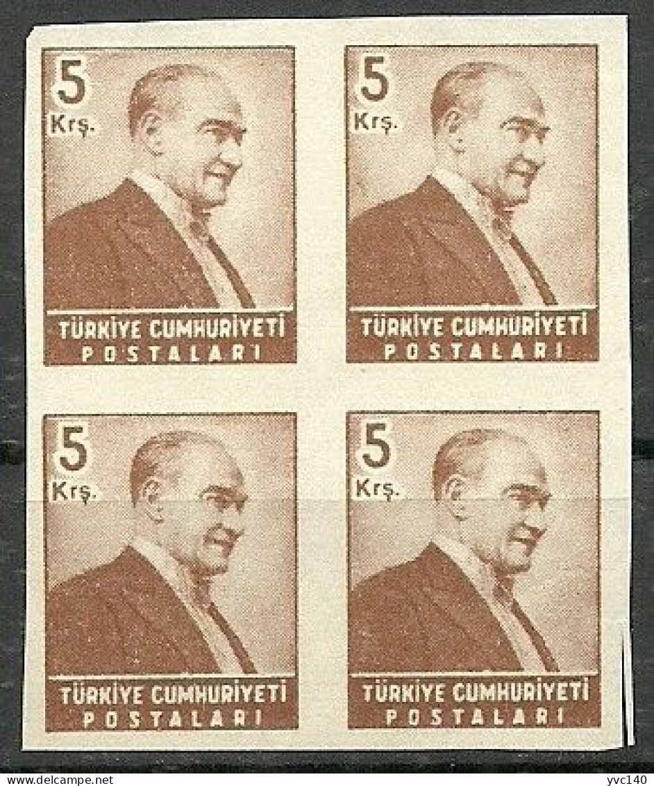 Turkey; 1955 Regular Stamp 5 K. ERROR "Imperf. Block Of 4" - Neufs