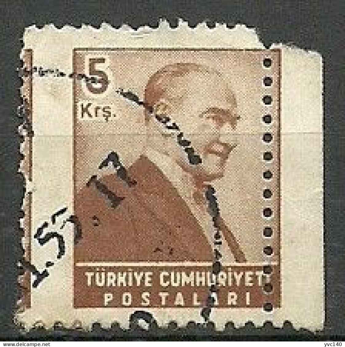 Turkey; 1955 Regular Stamp 5 K. ERROR "Shifted Perf." - Oblitérés