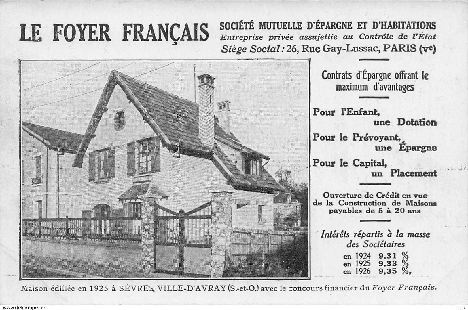 Ville D'Avray - Le  Foyer Français - Societe Mutuelle D'Epargne - Habitations - Assurance - CPA °J - Ville D'Avray