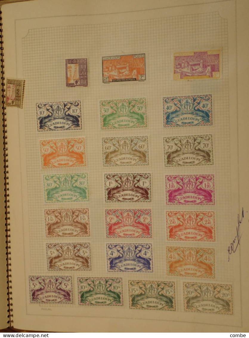 VIEUX ALBUM. TIMBRES NEUFS*.  COLONIES FRANCAISES ET FRANCE SUR LES DERNIERES PAGES.. ENVIRON 385 TIMBRES