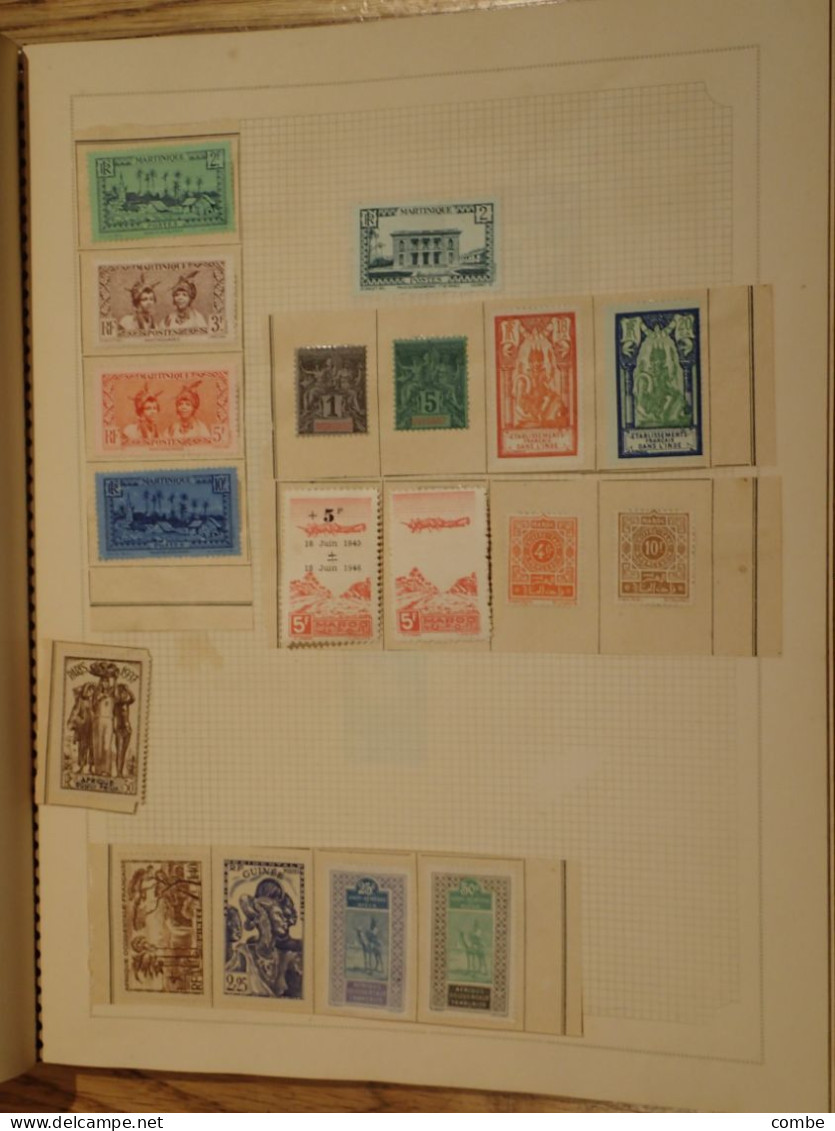 VIEUX ALBUM. TIMBRES NEUFS*.  COLONIES FRANCAISES ET FRANCE SUR LES DERNIERES PAGES.. ENVIRON 385 TIMBRES