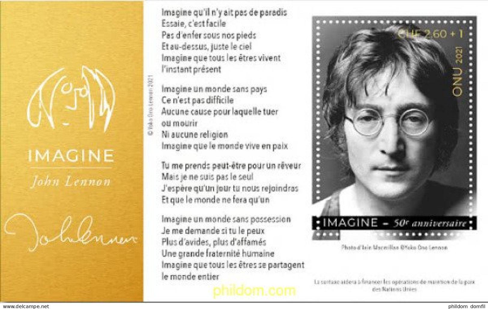 668204 MNH NACIONES UNIDAS. Ginebra 2021 JOHN LENNON - Andere & Zonder Classificatie