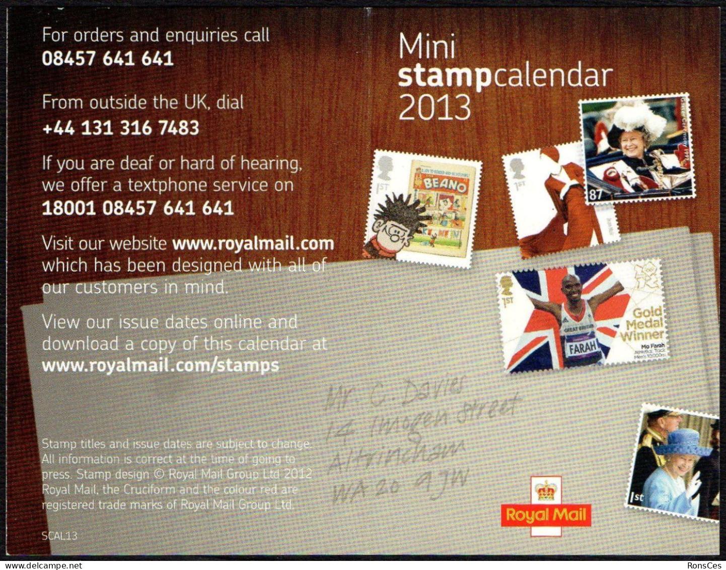 UNITED KINGDOM 2013 - ROYAL MAIL - MINI STAMP CALENDAR 2013 - 2013 STAMP PROGRAMME - I - Small : 2001-...