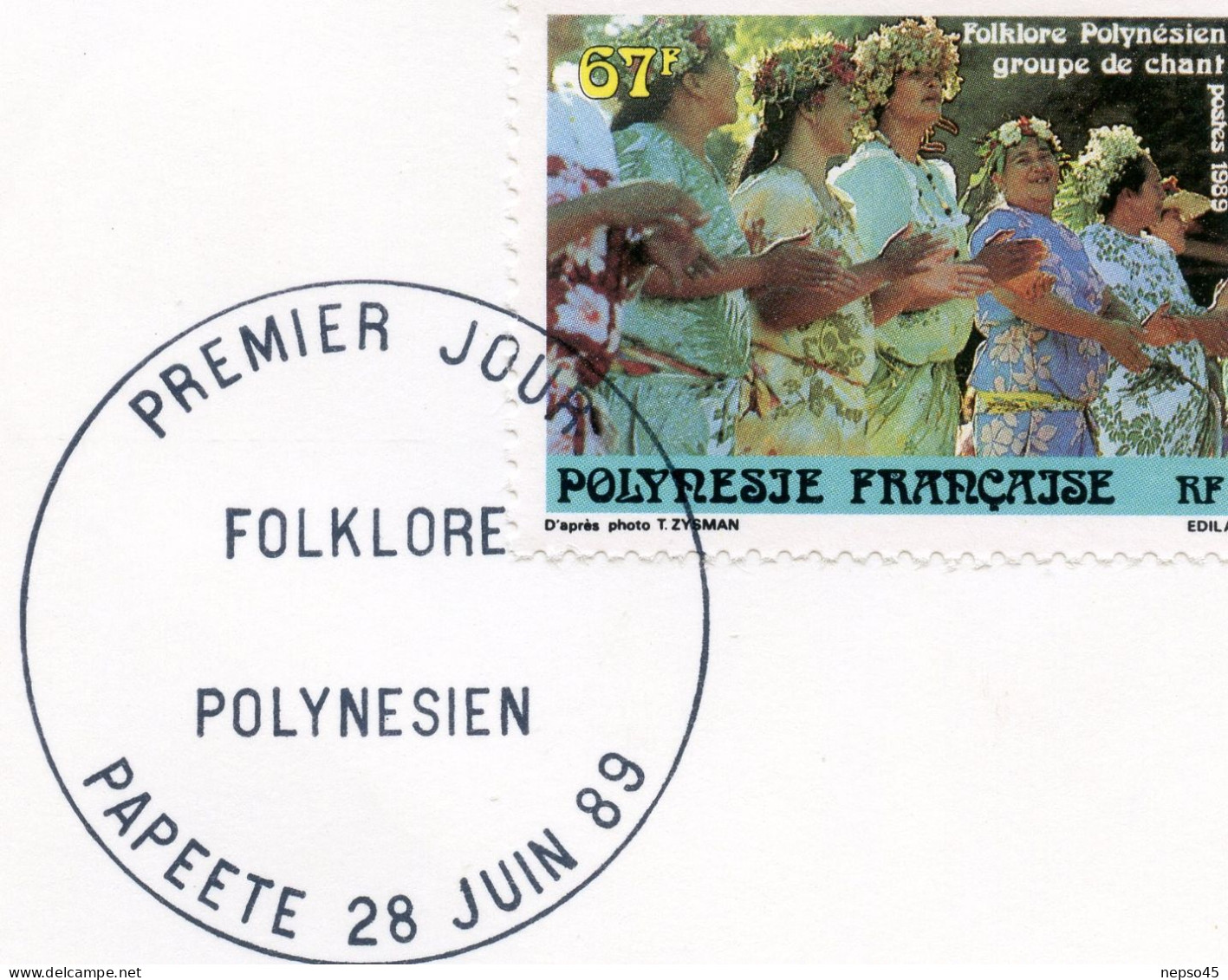 Enveloppe Timbres Premier Jour D'émission.Cachet Folklore Polynésien.Papeete 28 Juin 89.Groupe Chant.Polynésie Française - Autres & Non Classés