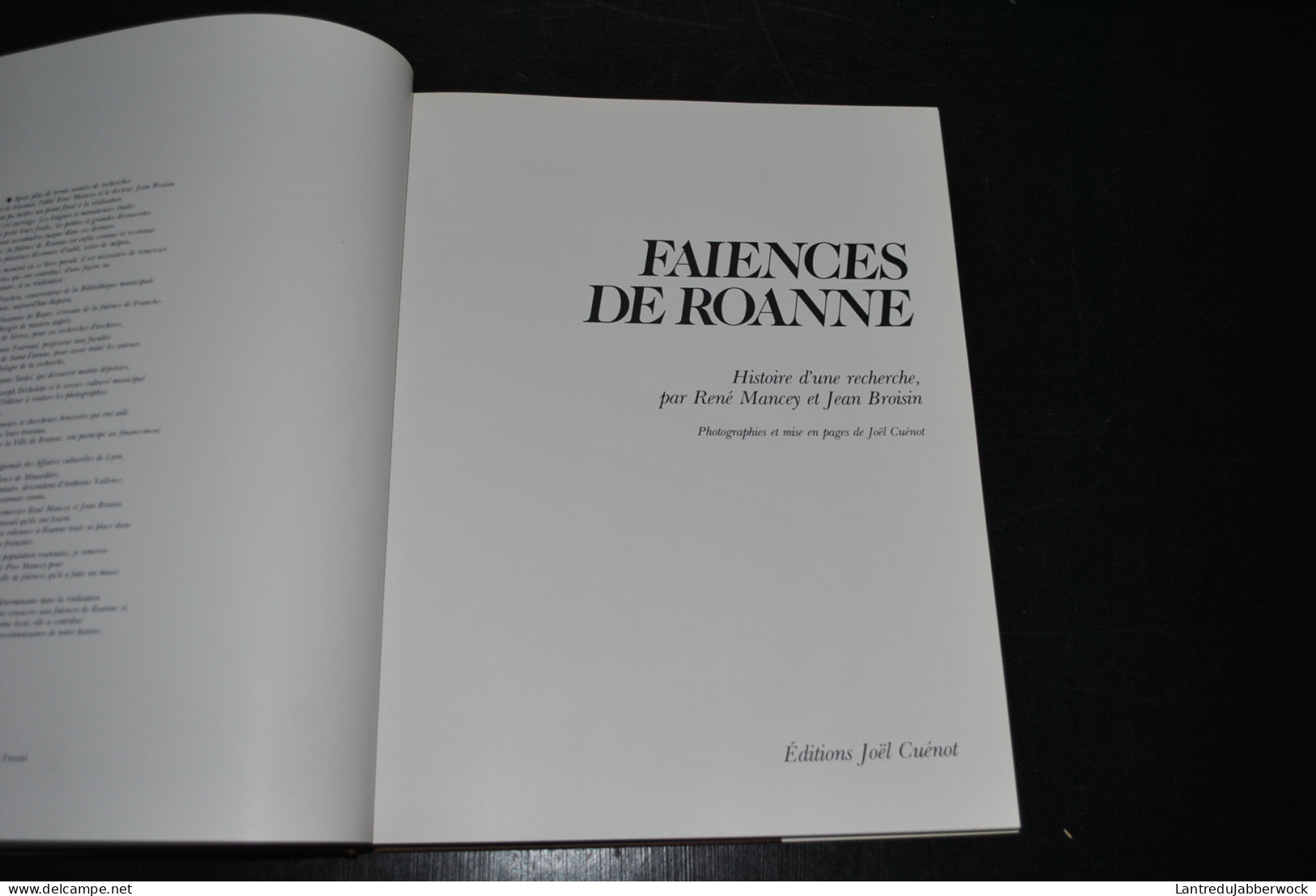 MANCEY BROISIN Faïences De Roanne Histoire D'une Recherche JOEL CUENOT 1982 Faiencier Céramique XVIIIè XIXè - Other & Unclassified