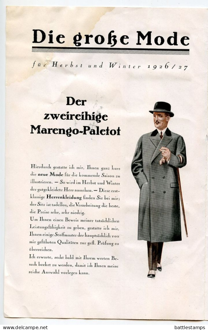 Germany 1926 Cover & Catalog; Osnabrück - Hugo Wüsthoff, Herren-, Jünglings- U. Knaben-Garderobe; 10pf. German Eagle - Covers & Documents