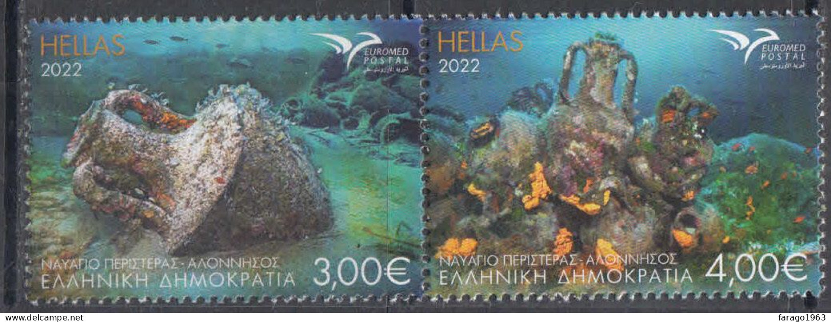 2022 Greece Relics Antiquities Euromed JOINT ISSUE Complete Pair  MNH @ BELOW FACE VALUE - Unused Stamps