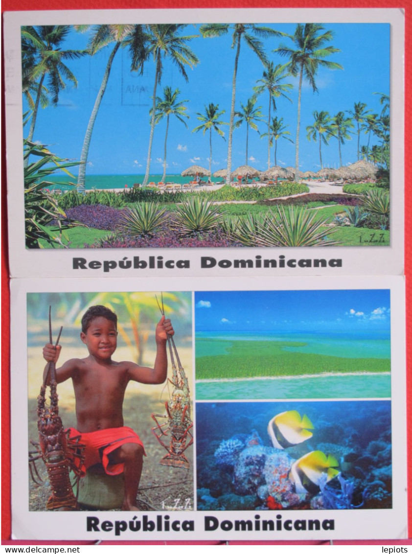 Lot De 2 CP - République Dominicaine - Homards - Jolis Timbres - República Dominicana