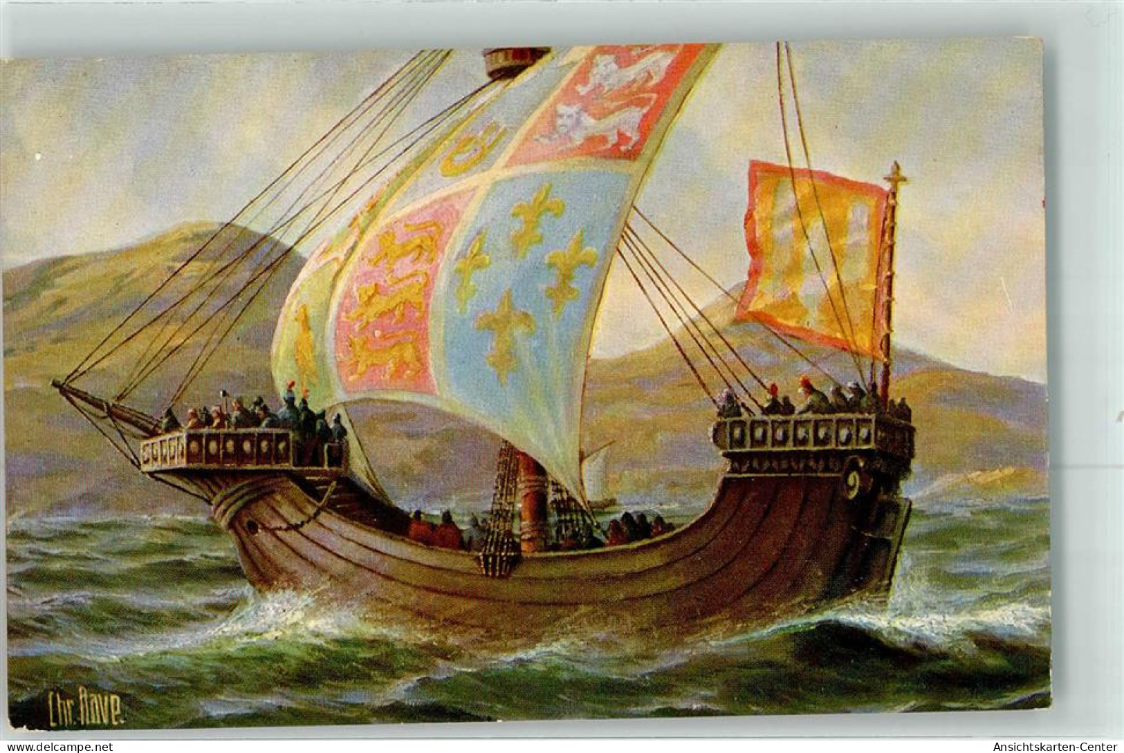 39425906 - Nr.120 Englisches Kriegsschiff 14 Jahrhundert Sign.Chr.Rave - Sonstige & Ohne Zuordnung