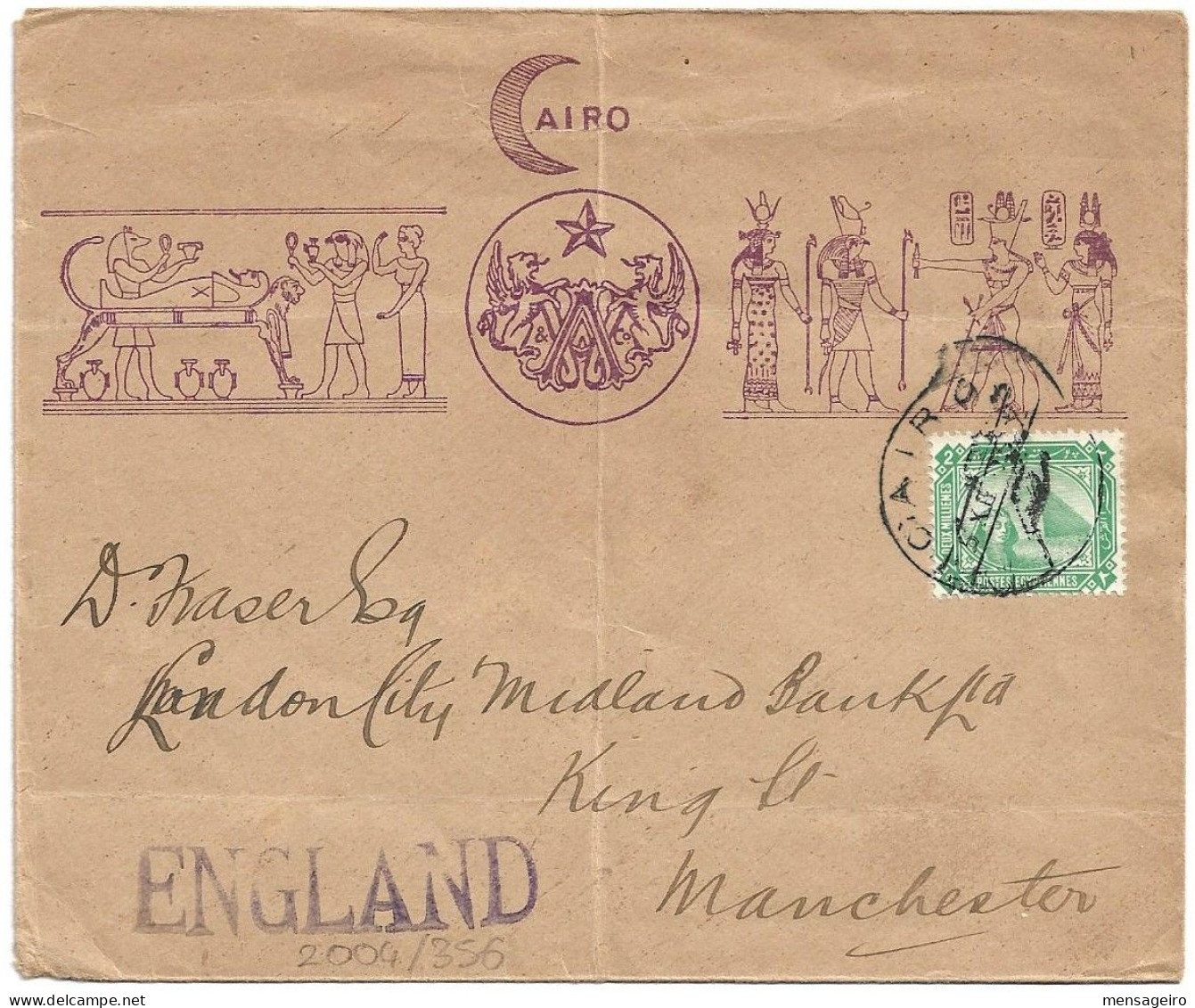 (C05) ILLUSTRATED COVER WITH 2M. STAMP CAIRO => UK - PRINTED MATTER POSTAL RATE - 1866-1914 Khedivaat Egypte