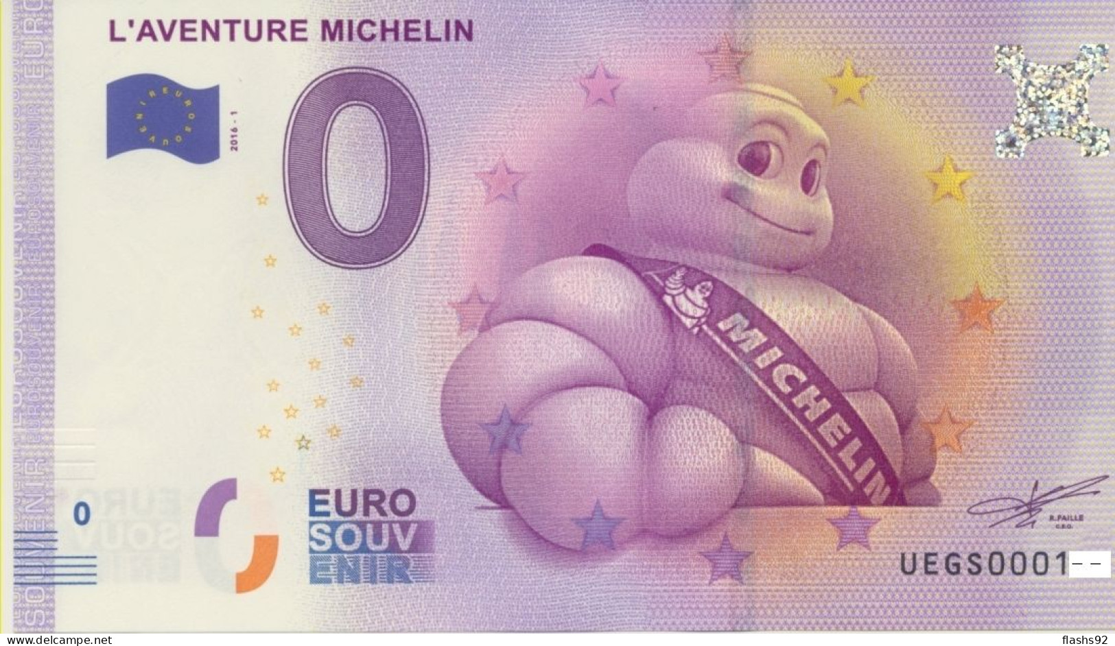 Vends Billet Souvenir Touristique 0€ L'aventure Michelin Bibendum Moderne 2016-1 UEGs - Other & Unclassified
