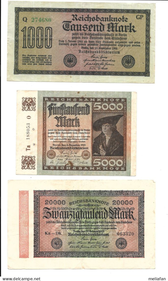 EL12 - LOT 3 BILLETS REICHSBANKNOTE - Otros & Sin Clasificación