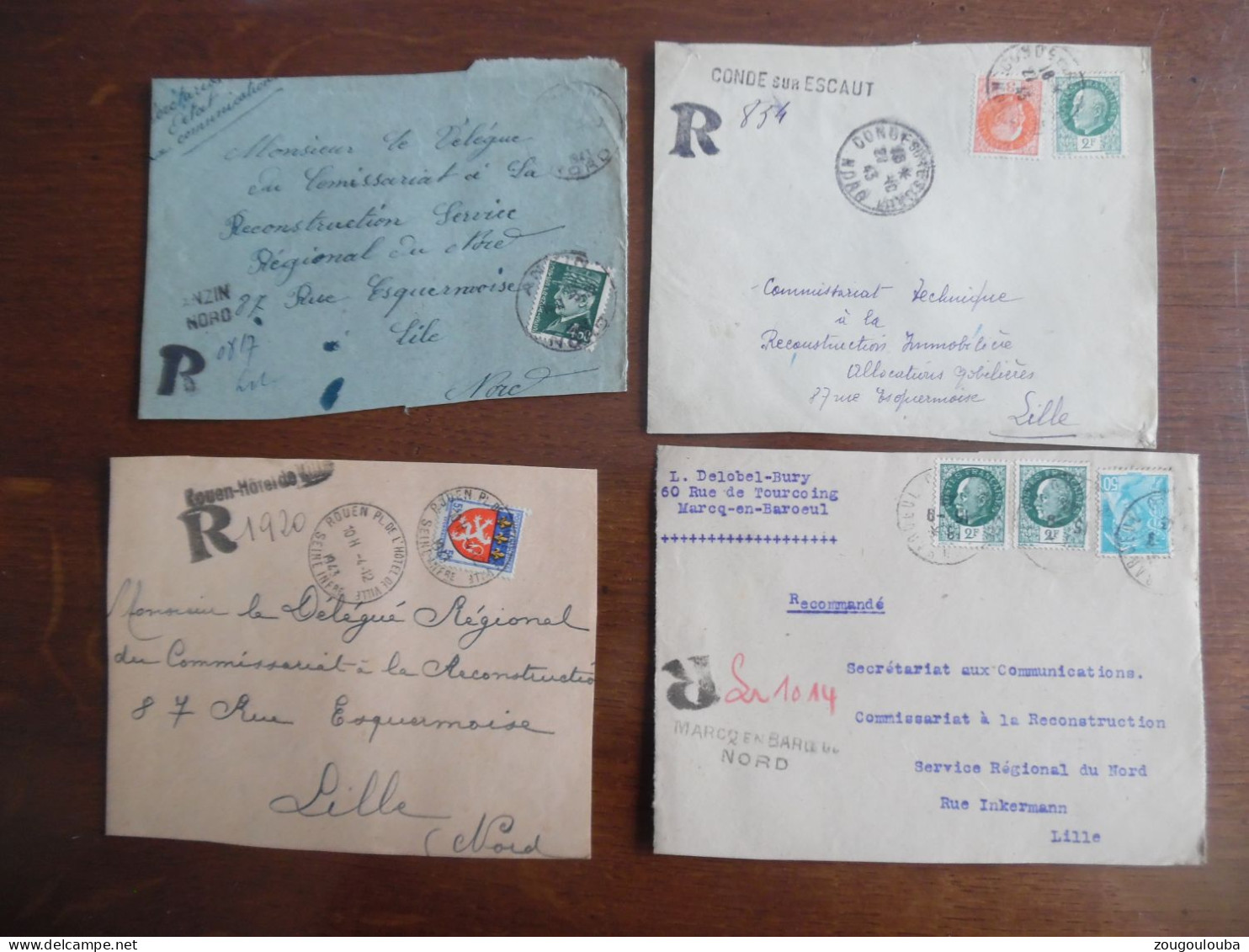 gros lot collection de 140 devant de lettre recommandée provisoire, cachet de ville ... année 40