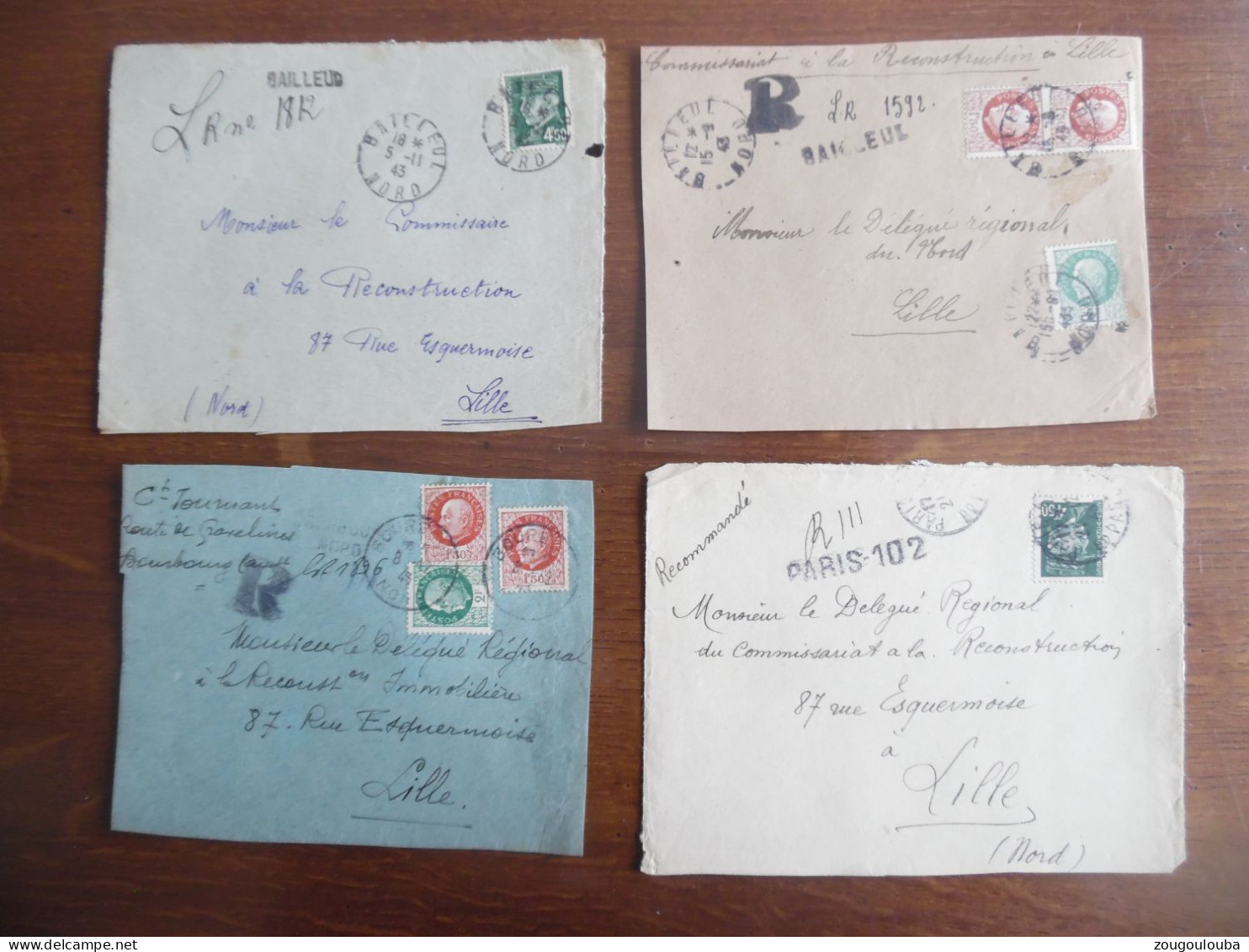 gros lot collection de 140 devant de lettre recommandée provisoire, cachet de ville ... année 40