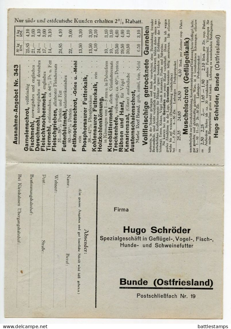 Germany 1929 Postcard & Reply Card; Bunde (Ostfriesland) - Hugo Schröder To Ostenfelde; 3pf. Friedrich Ebert - Covers & Documents