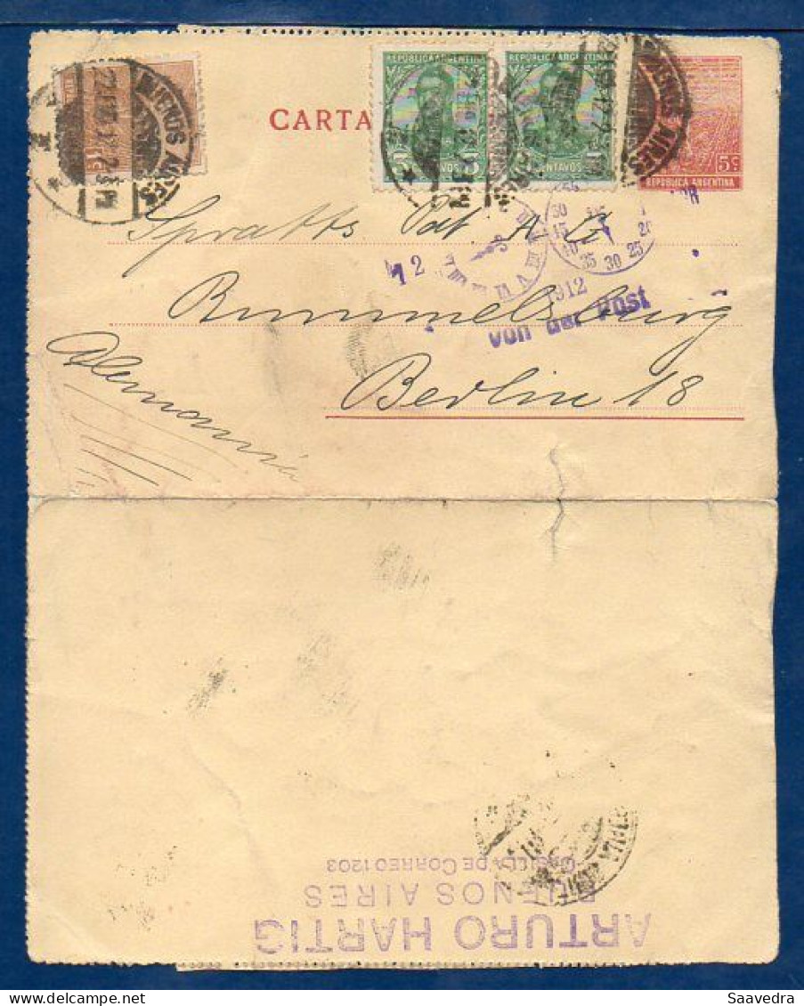 Argentina To Germany, 1910, Uprated Postal Stationery   (016) - Cartas & Documentos