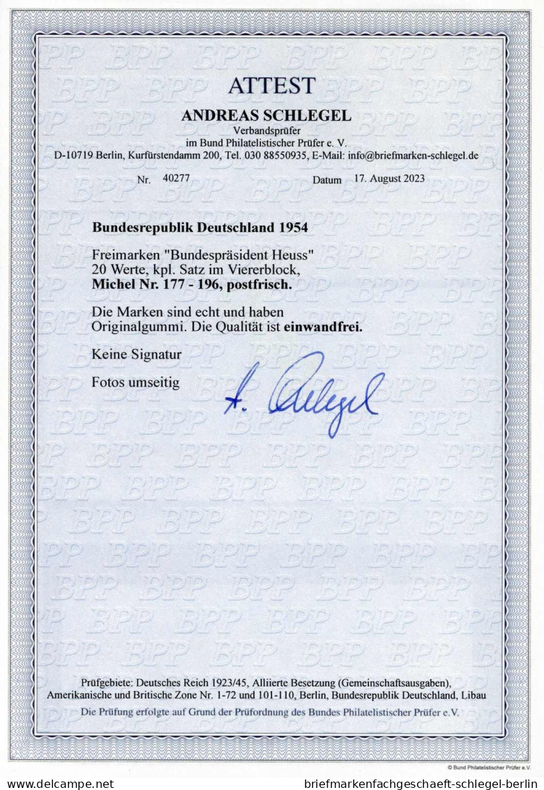 Bundesrepublik Deutschland, 1954, 177-96 (4), Postfrisch, ... - Other & Unclassified