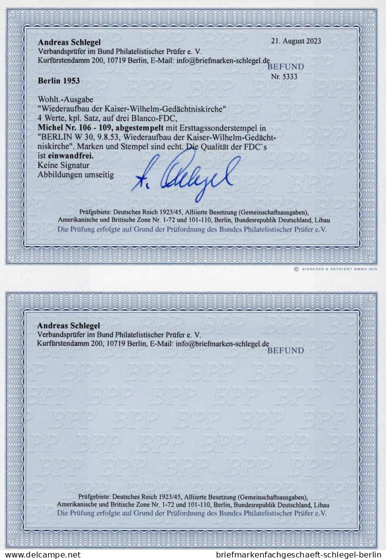 Berlin, 1953, 106-09 FDC, Brief - Other & Unclassified