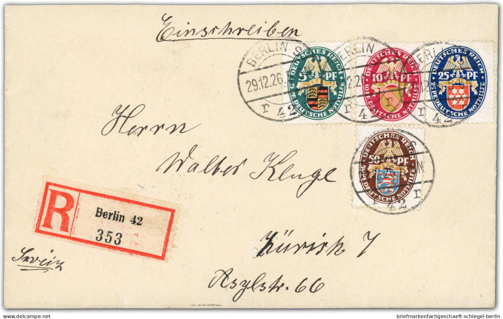 Deutsches Reich, 1926, 398-401, Brief - Other & Unclassified