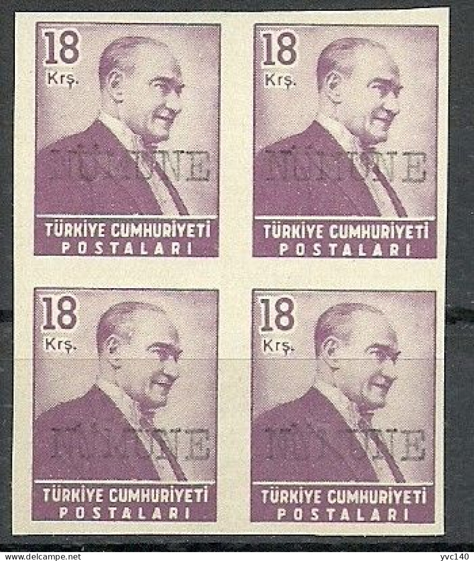 Turkey; 1955 Regular Stamp 18 K. "Imperf. Block Of 4" SPECIMEN - Unused Stamps