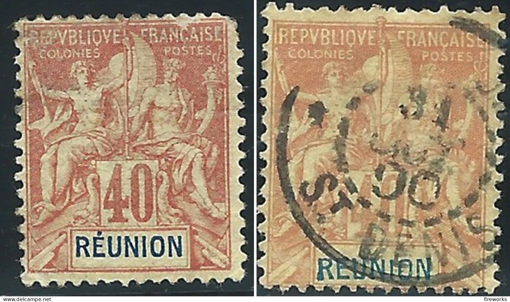 [1891] 2 Timbres Réunion - Colonie Française - 1891 - YT N° 41 - Neuf Et Oblit. - Used Stamps