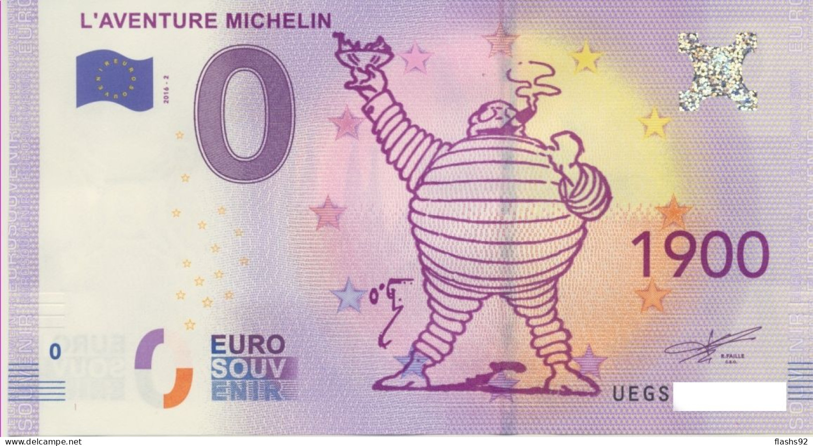 Vends Billet Souvenir Touristique 0€ L'aventure Michelin Bibendum 1900 2016-2 UEGS - Other & Unclassified