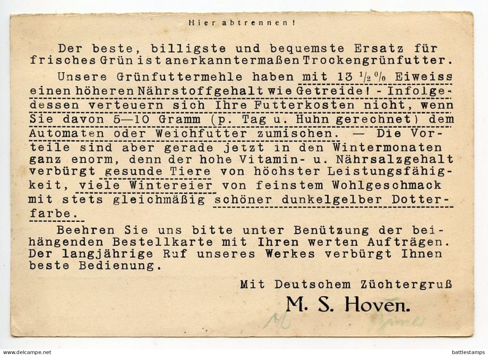 Germany 1931 Postcard; Trabitz - M. S. Hoven, Trockengrünfutterwerk, Gut Birkhof; 3pf. Friedrich Ebert - Cartas & Documentos