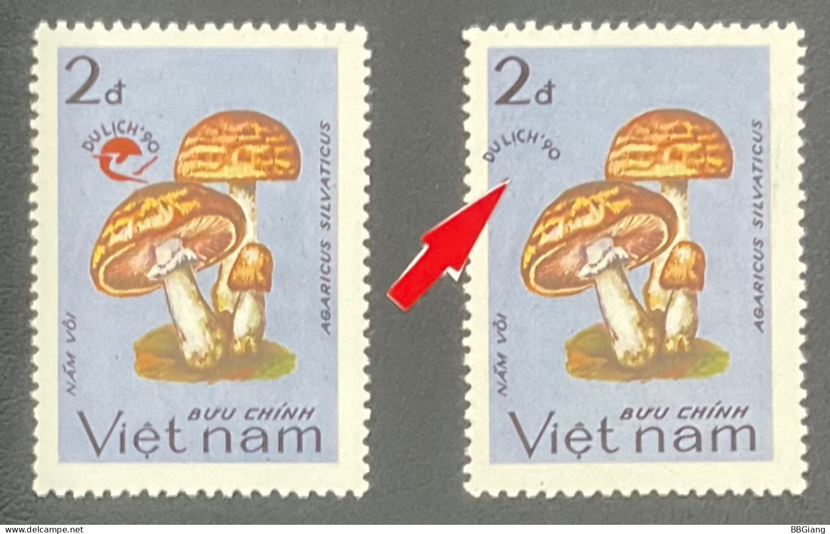 Vietnam Error Stamps, Mushroom, Missing Red Logo. - Vietnam