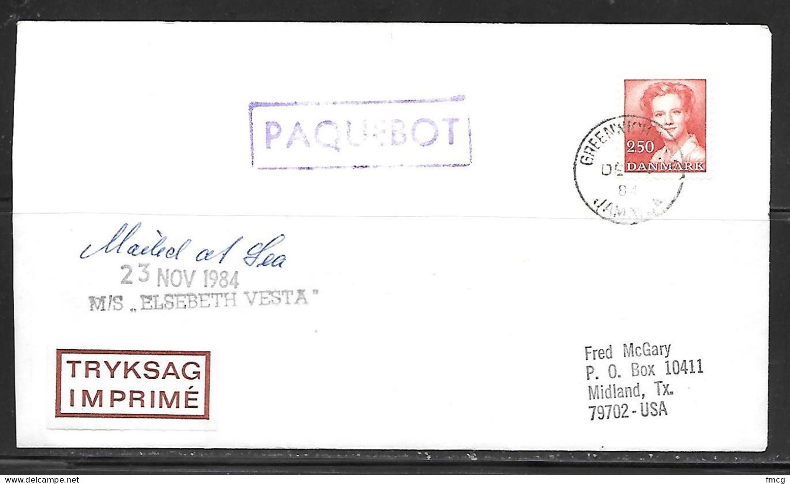 1984 Kingston Jamaica Paquebot With Denmark Stamp, Mailed At Greenwich - Jamaica (1962-...)