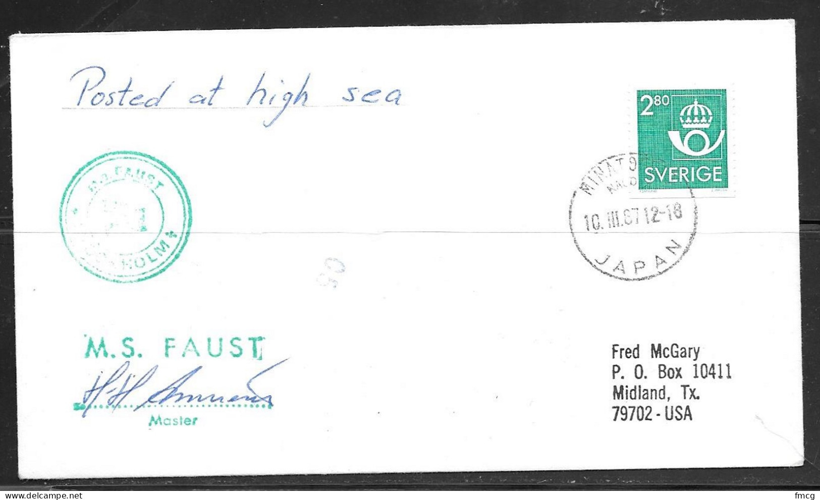 1987 Paquebot Marking Sweden Stamp Used In Mizushima, Japan (10.III.87) - Briefe U. Dokumente