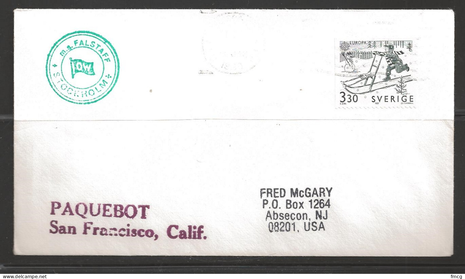 1990 Paquebot Cover, Sweden Stamp Mailed In San Francisco, California - Lettres & Documents
