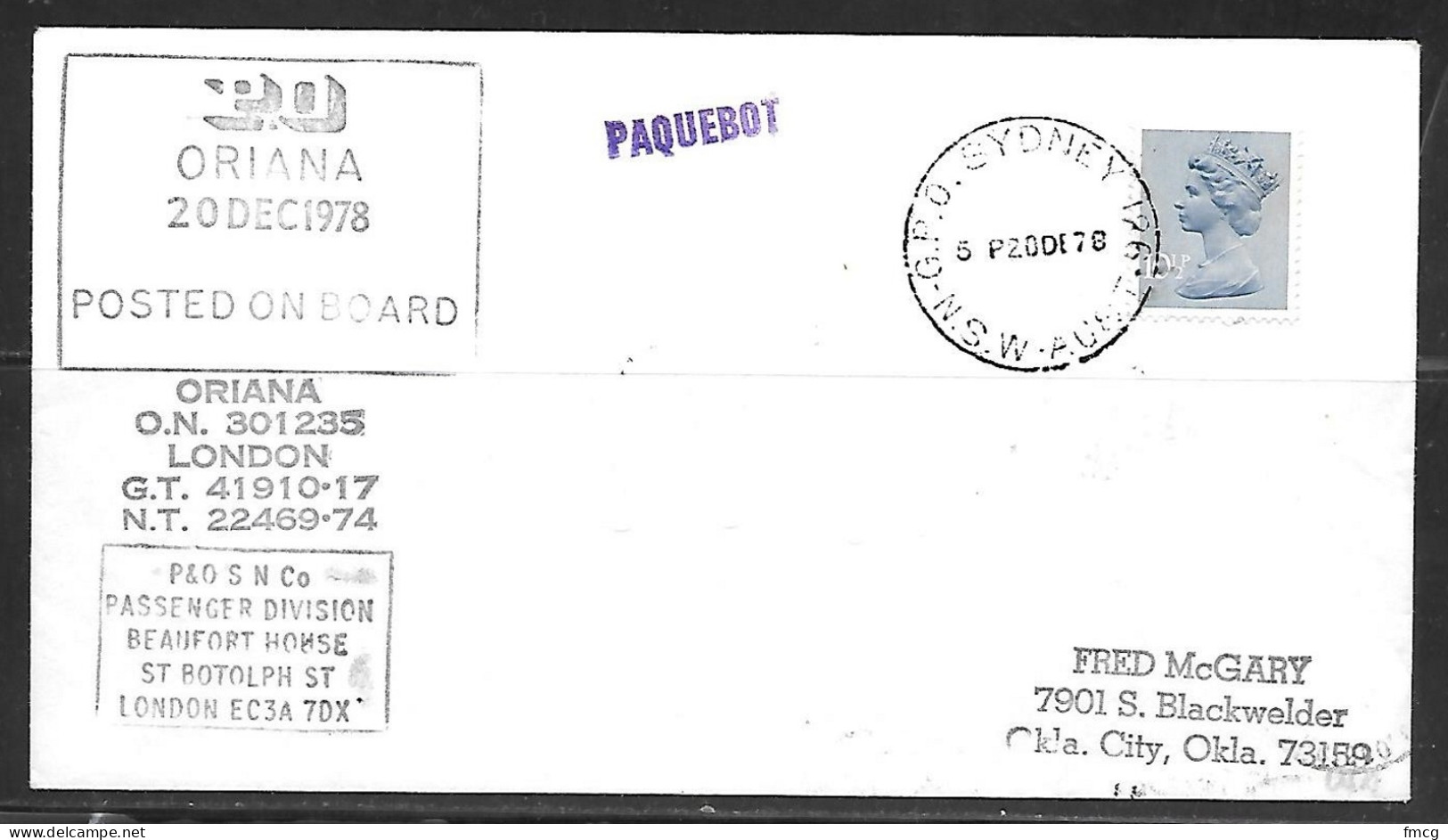 1978 Paquebot Cover, British Stamp Used In Sydney, Australia - Covers & Documents