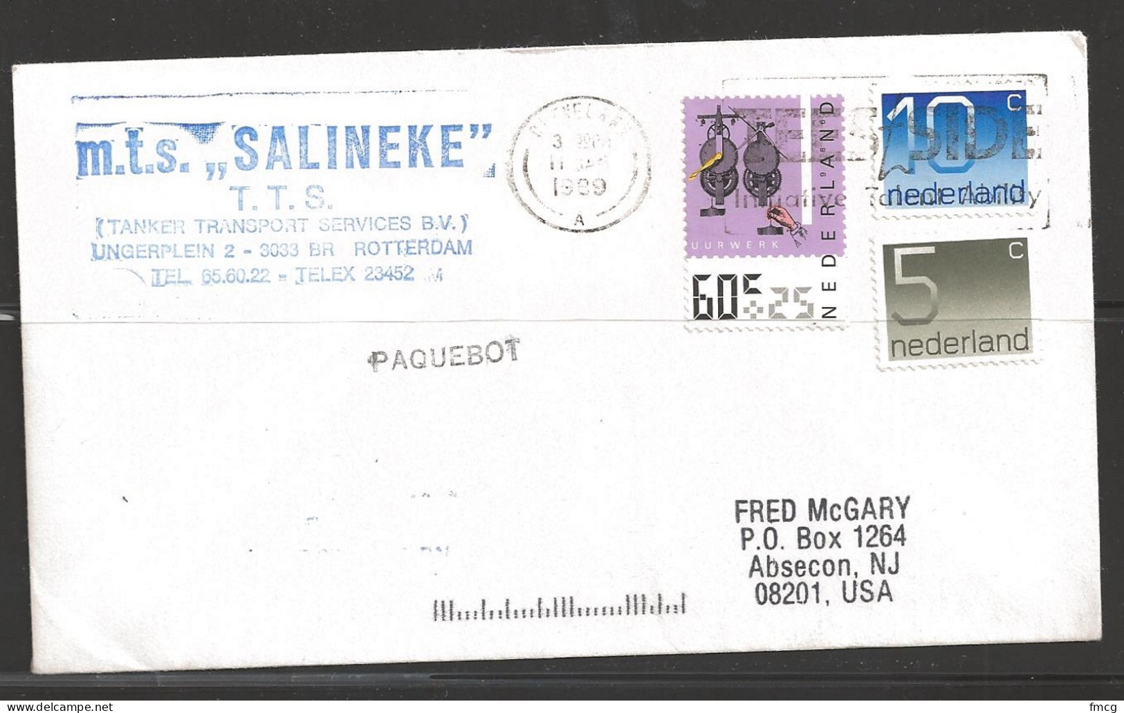 1989 Paquebot Cover, Netherlands Stamps Mailed In Cleveland UK - Briefe U. Dokumente