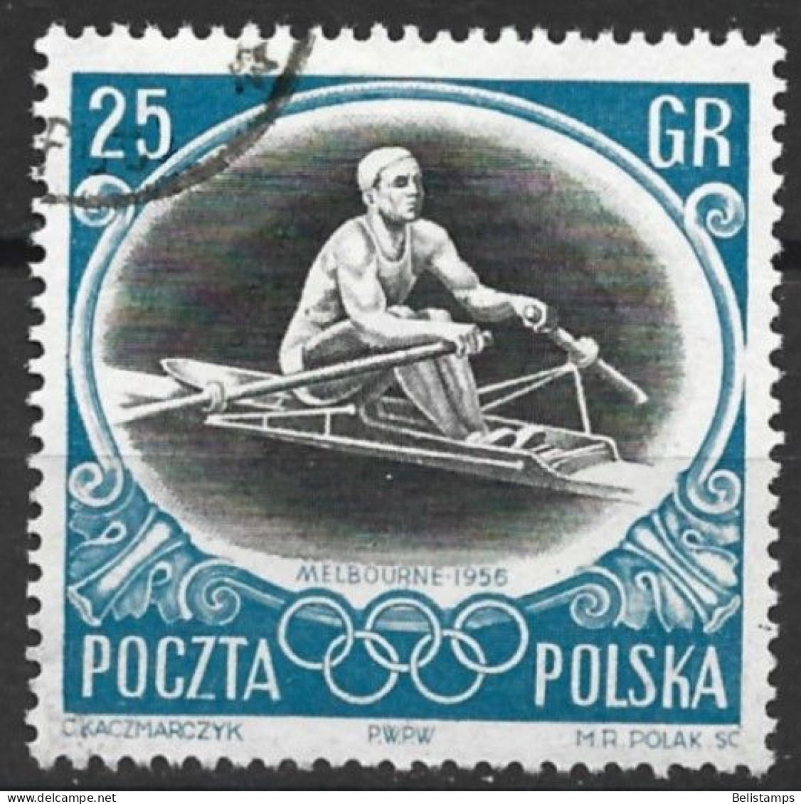Poland 1956. Scott  #752 (U) Olympic Games Melbourne, Sculling - Used Stamps