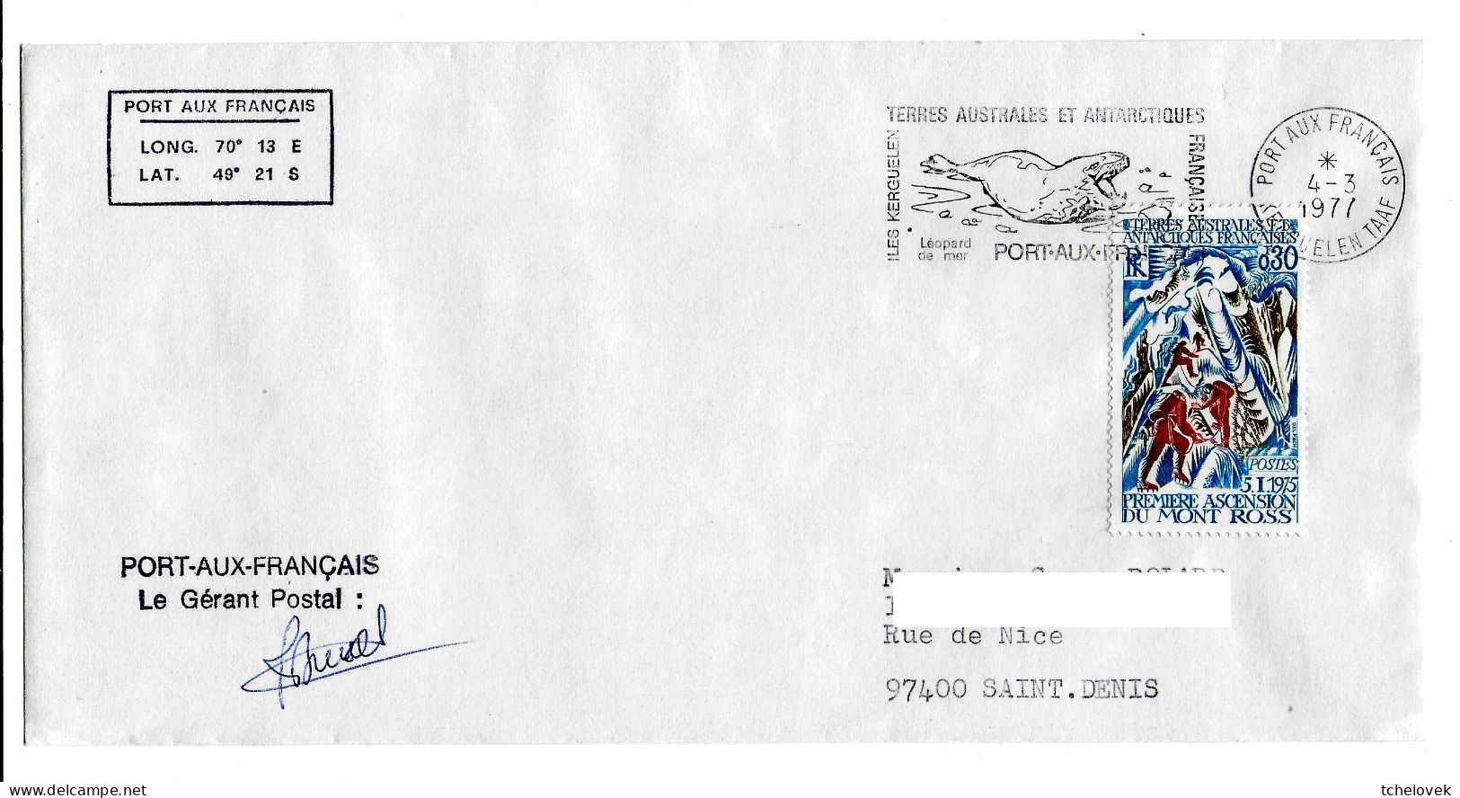 FSAT TAAF District De Kerguelen 04.03.1977 T. 0.30 Mt Ross (2). - Briefe U. Dokumente