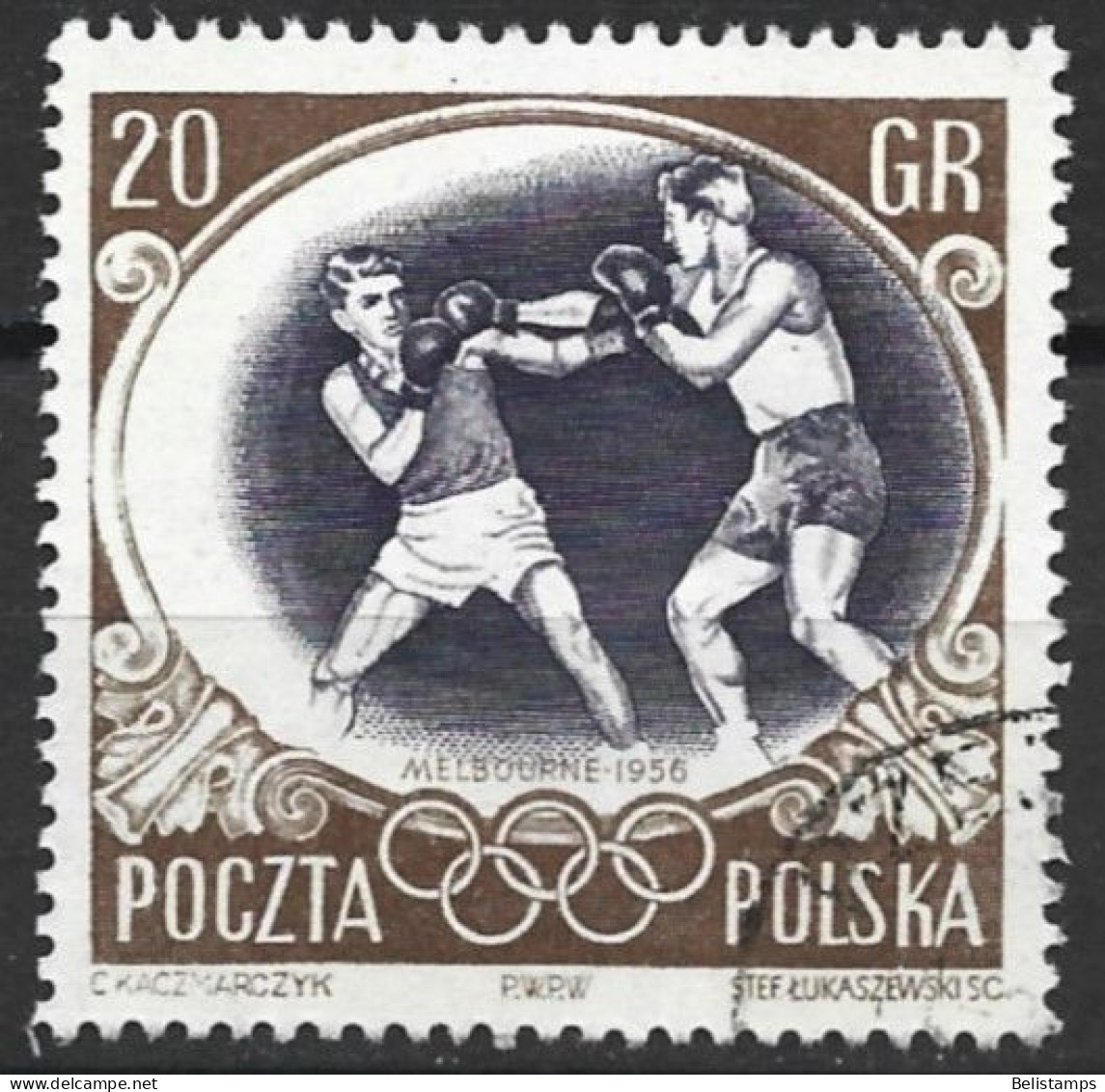 Poland 1956. Scott  #751 (U) Olympic Games Melbourne, Boxer - Used Stamps