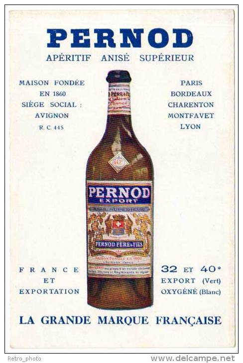 Carte Commerciale Pernod, Apéritif Anisé Supérieur, Siège Social Avignon ( Montfavet, ...)(post-absinthe) - Firstnames