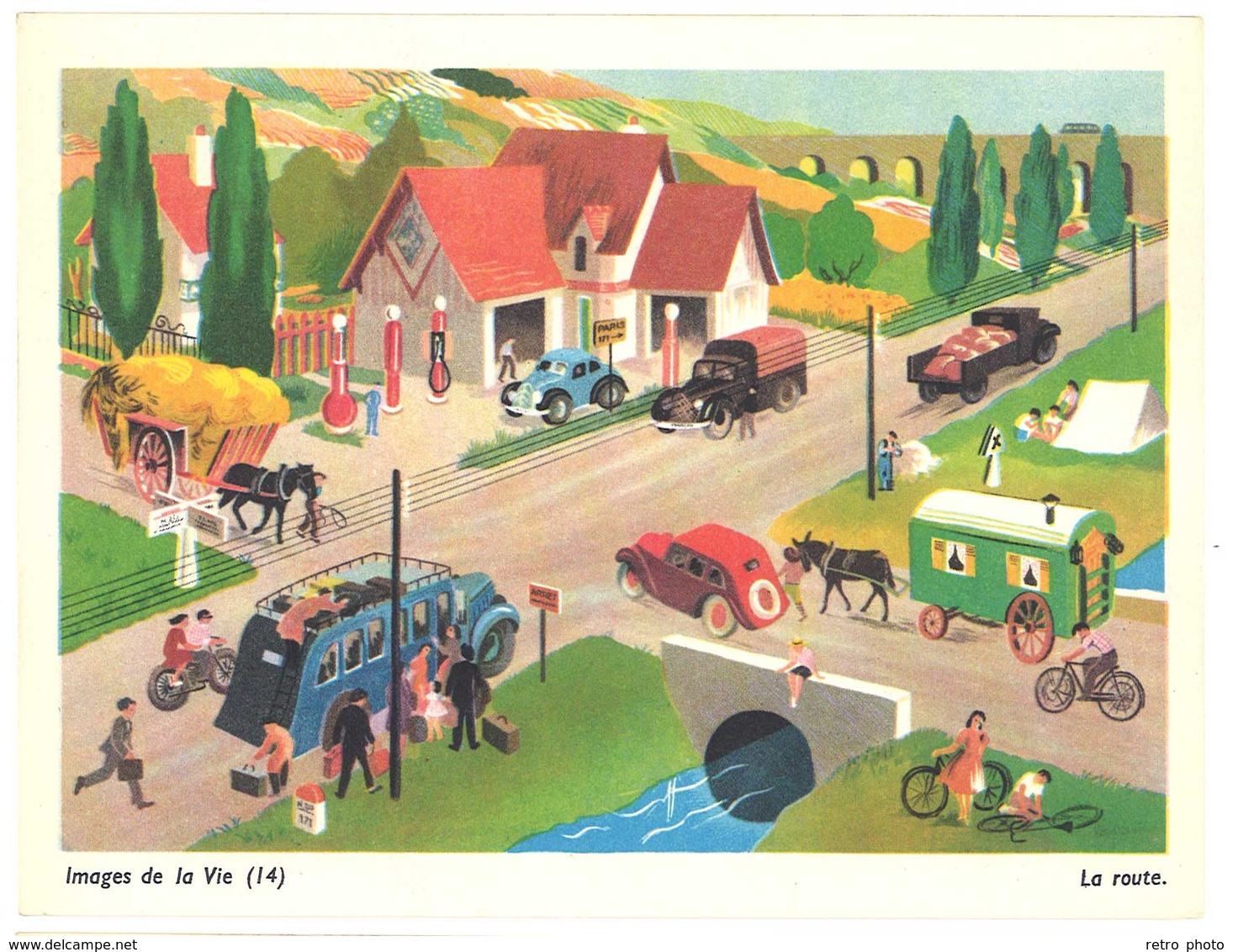 Carte " Image De La Vie " (14) : La Route ( Automobiles, Autobus, Camions, Roulotte, Station Service, Pompe à Essence ) - Sonstige & Ohne Zuordnung