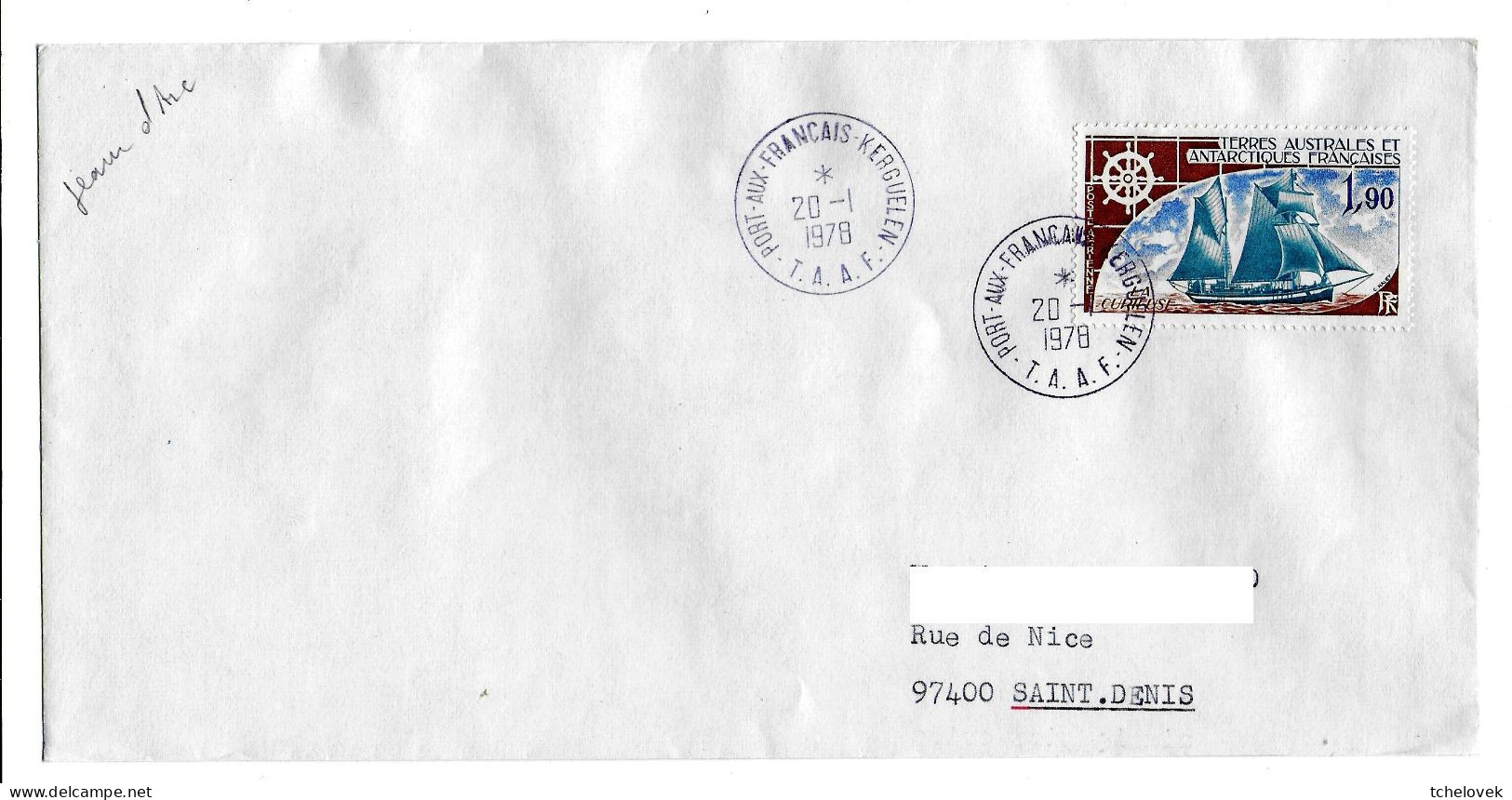 FSAT TAAF District De Kerguelen 20.01.1978 T. 1.90 La Curieuse (2). Probabl Transporte Par Jeanne D'Arc - Briefe U. Dokumente