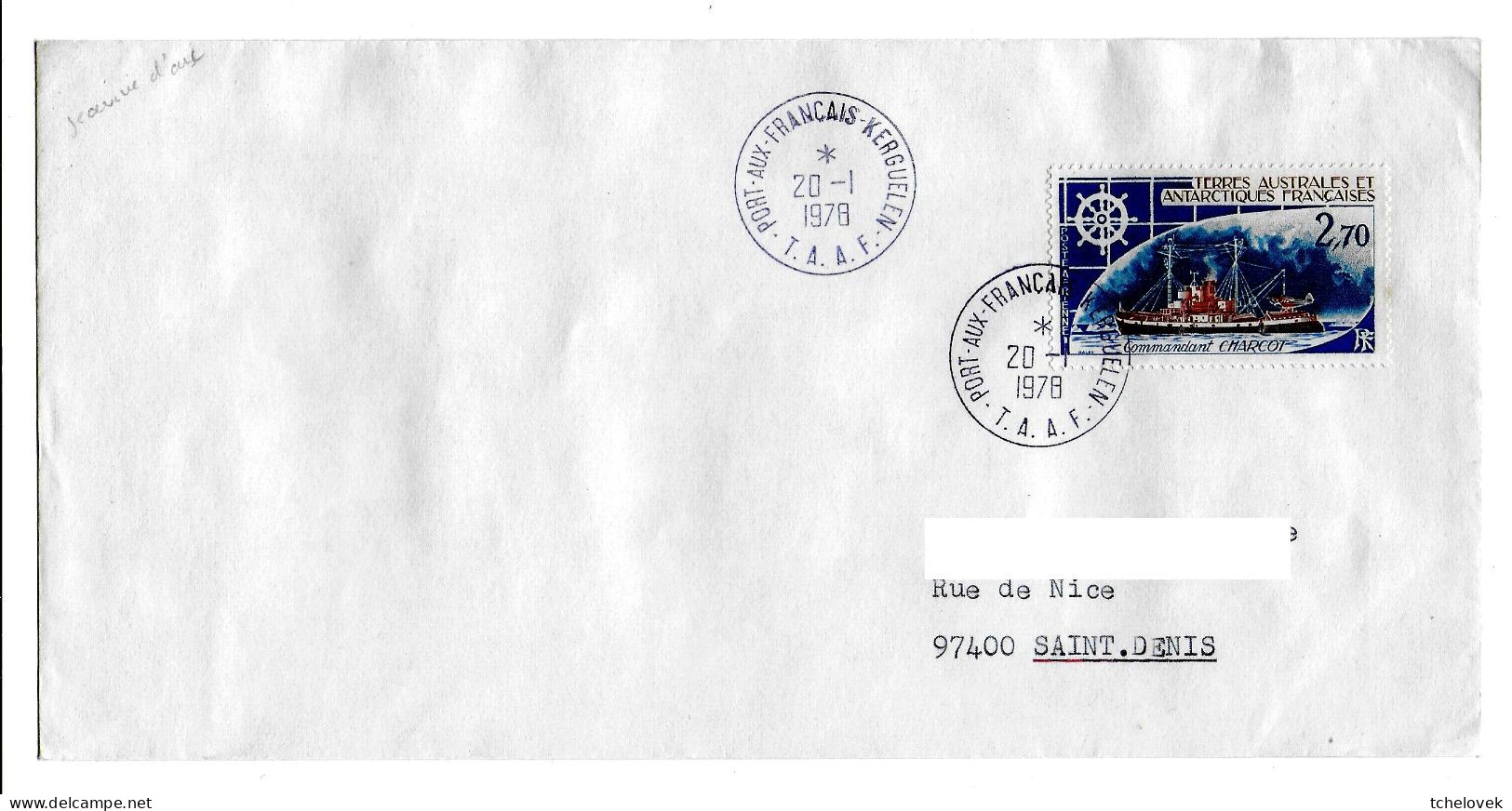 FSAT TAAF District De Kerguelen 20.01.1978 T. 2.70 Charcot (3). Probabl Transporte Par Jeanne D'Arc - Storia Postale