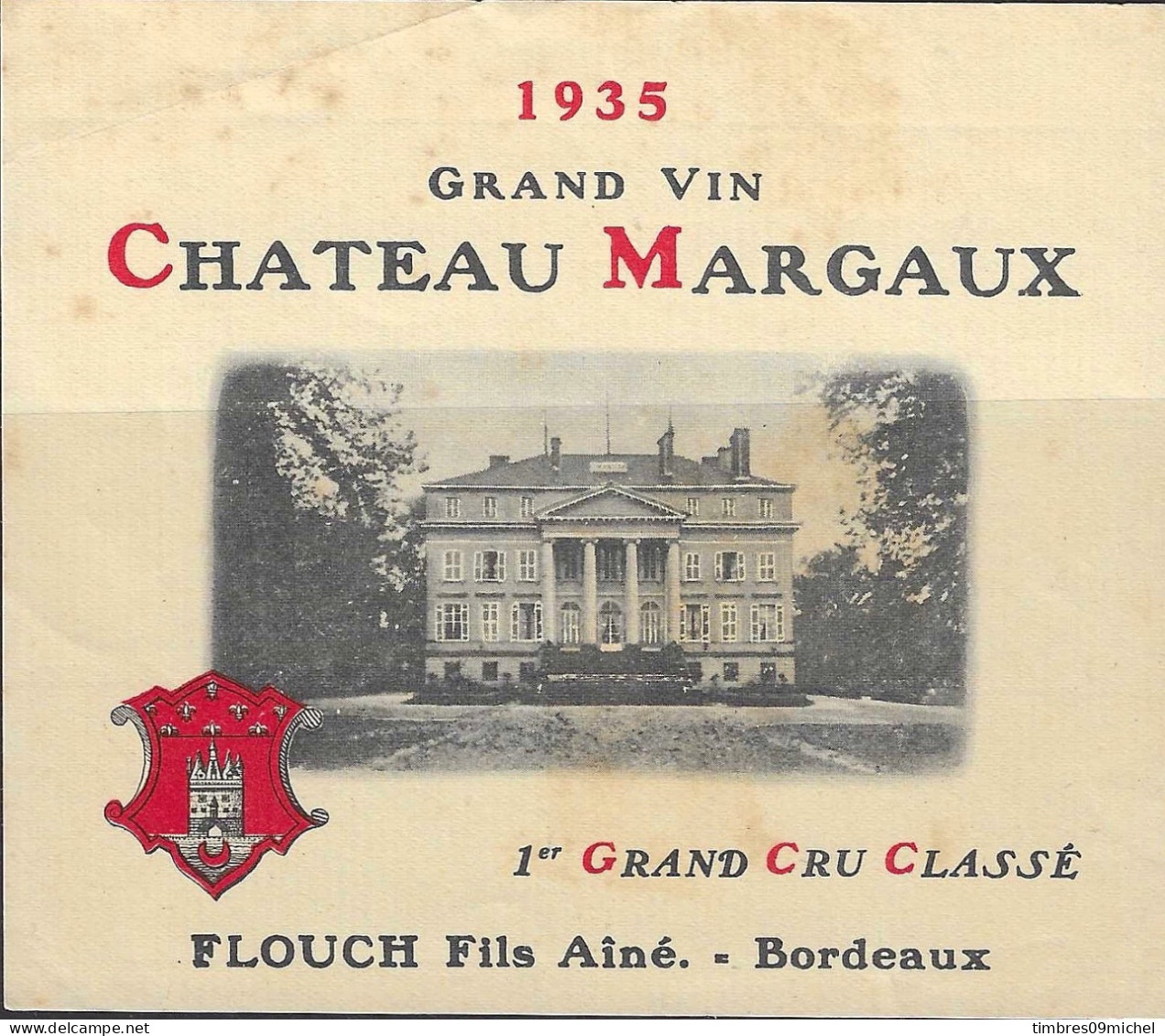 Etiquette De Vin - Chateau Margaux  1935 1er Grand Cru Classé Flouch Fils Ainé - Alkohole & Spirituosen