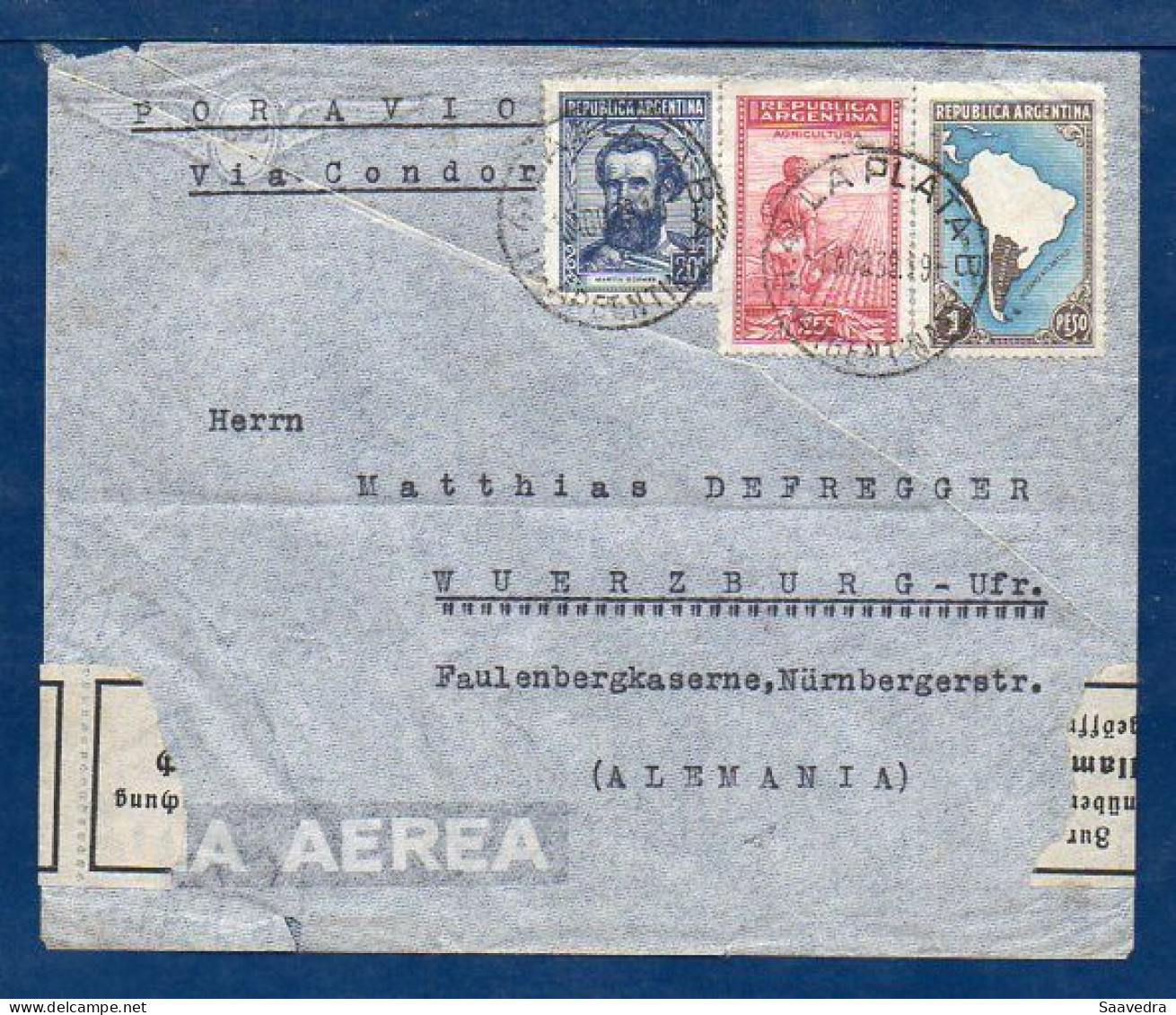 Argentina To Germany, 1939, Last Flight To Europe Via Condor, Flight L-480, Currency Censor Tape, SEE DESCRIPTION  (040) - Briefe U. Dokumente