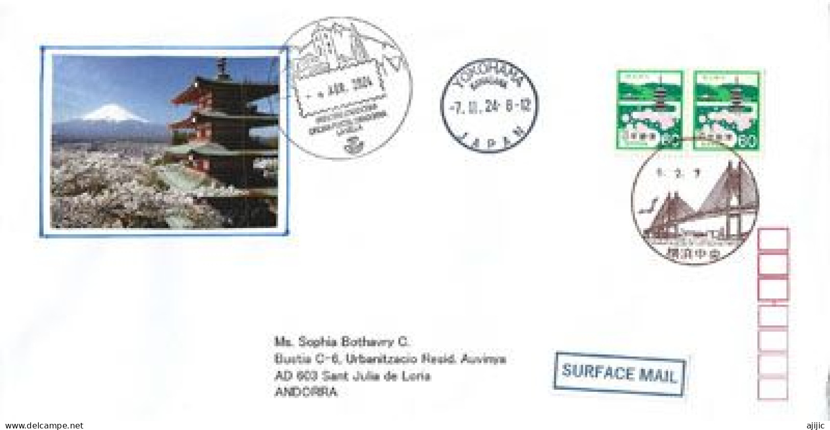 The Best View Of Mount Fuji From The Chureito Pagoda (Yamanashi Prefecture), Letter To Andorra, With Arrival Postmark - Brieven En Documenten