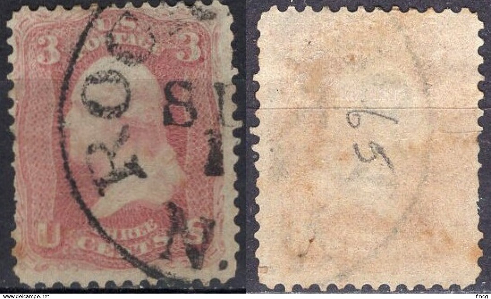 1861 3 Cents George Washington, Used (Scott #65) - Oblitérés